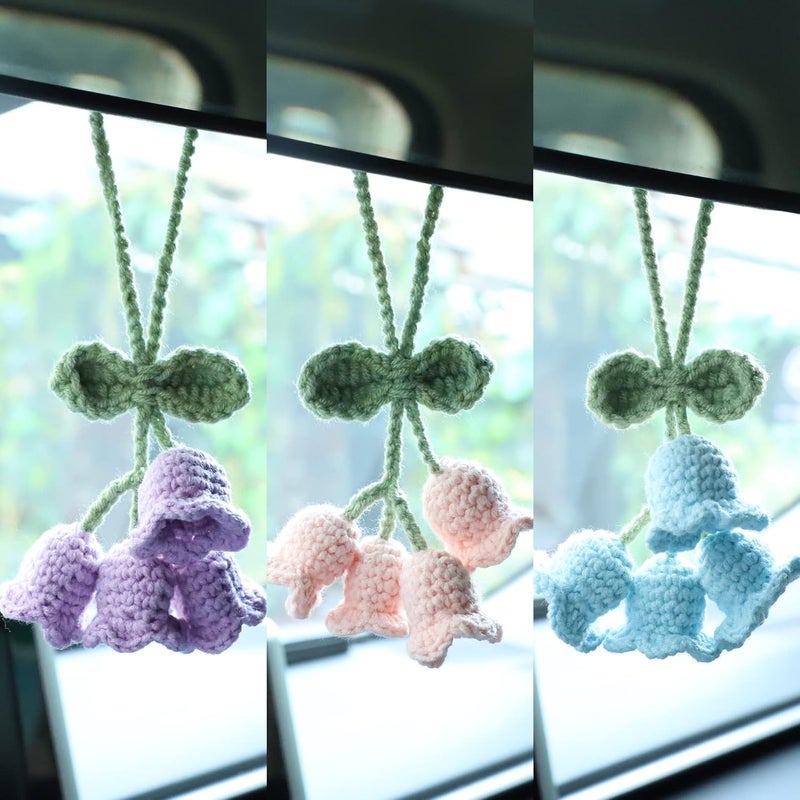 Decorbea Store Mirror Hanging Car Accessories Cute Little Lily of The Valley, Hand Knitted Crochet Flower Decor for Mirror, Rear View Mirrors,Key Chains (White) - Image 5